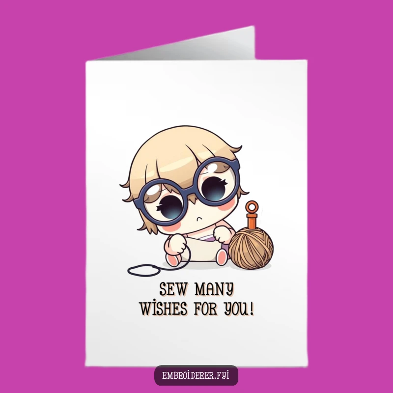 Free Printable Birthday Card: Bookish Character Sewing Wishes Downloadable Gift