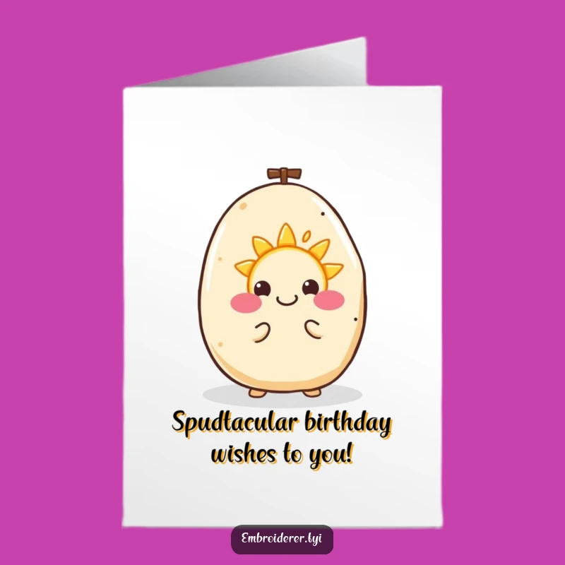 Free Printable Birthday Card: Happy Potato Embroidering Sun Funny Gift