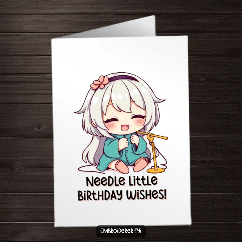 Funny Free Printable Birthday Card featuring a character winking while expertly threading a needle, ready for a DIY gift.