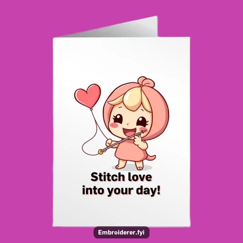 Free Printable Birthday Card: Stitching Heart - Downloadable Funny Love & Wishes Gift