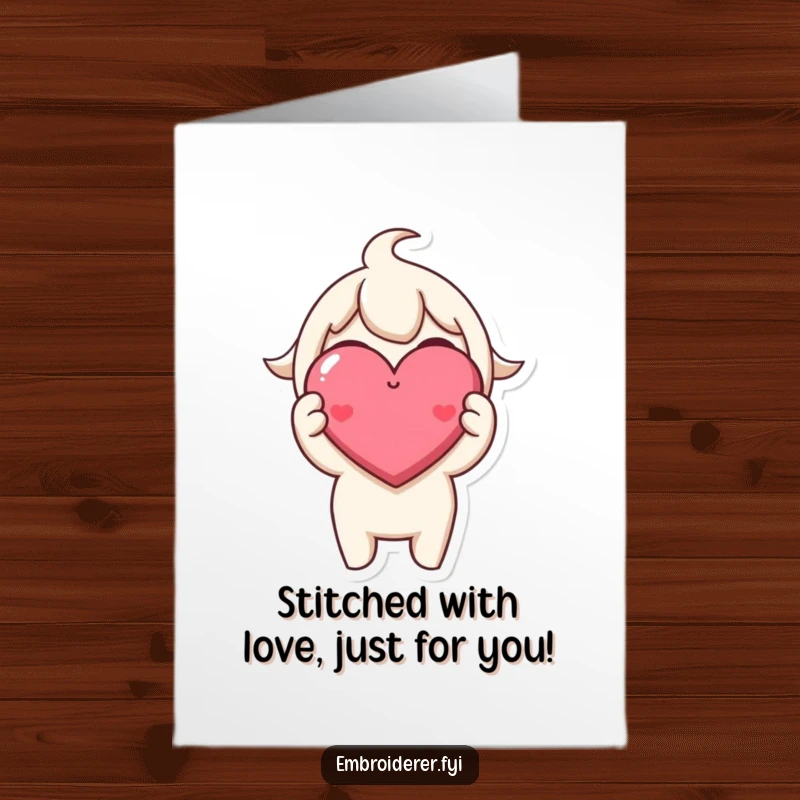 Funny Free Printable Birthday Card featuring a character joyfully displaying a perfectly stitched, tiny smiling heart.
