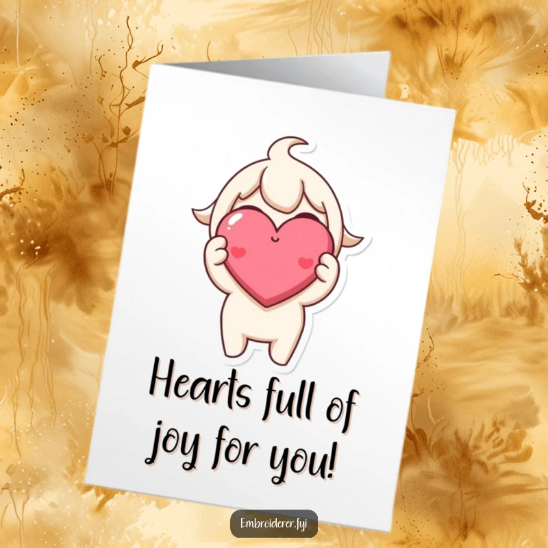 Funny Free Printable Congratulations Card showing a character proudly holding a perfectly stitched, tiny smiling heart.