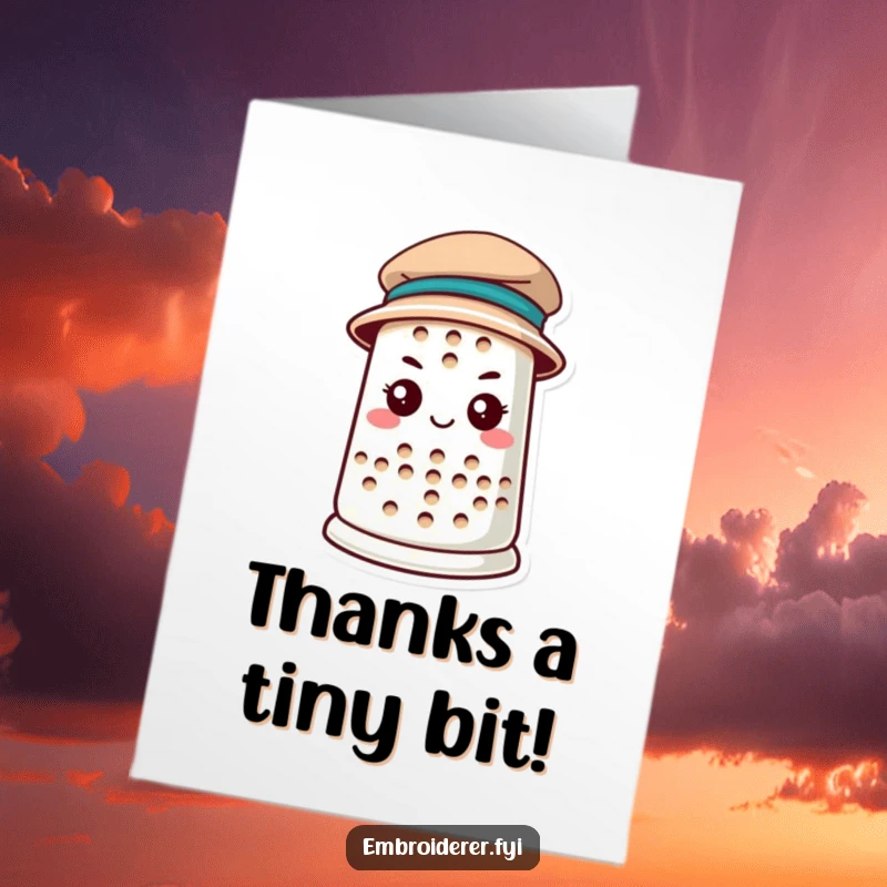 Charming Free Printable Thank You Card featuring a determined thimble wearing a tiny hat, a stylish way to say thanks.