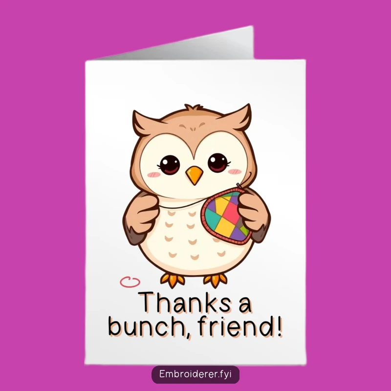 Free Printable Owl Stitching Thank You Card: Funny Downloadable Gift of Appreciation
