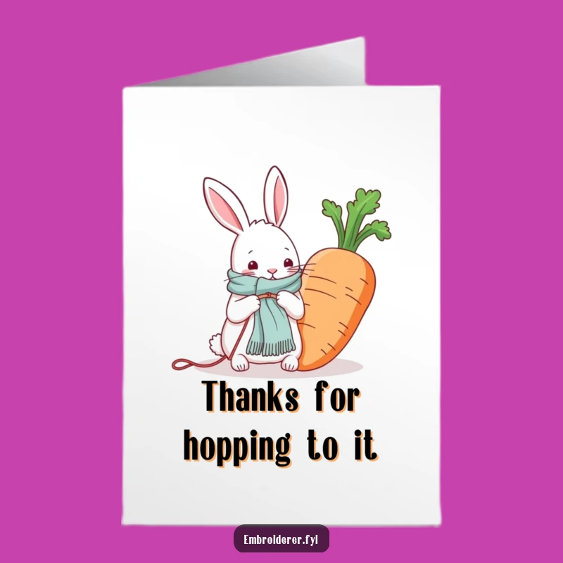 Free Printable Rabbit Thank You Card: Knitting for Carrots, Funny Downloadable Gift