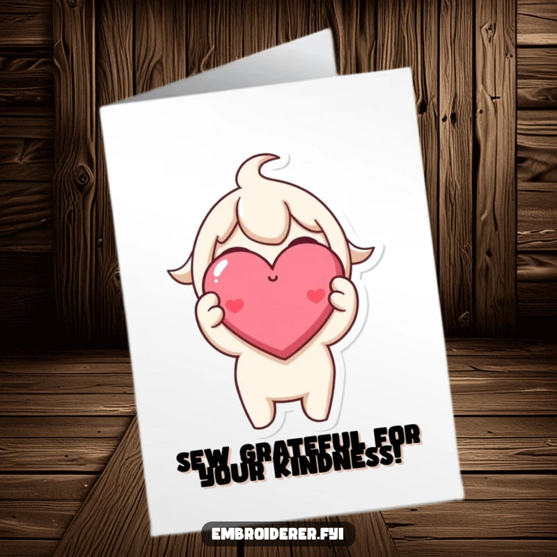 Funny Free Printable Thank You Card with a character beaming beside a perfectly stitched, tiny smiling heart.