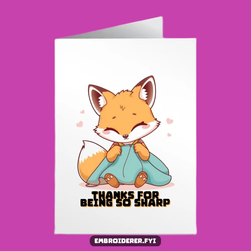 Free Printable Fox Stitching Thank You Card: Funny Downloadable Gift of Appreciation