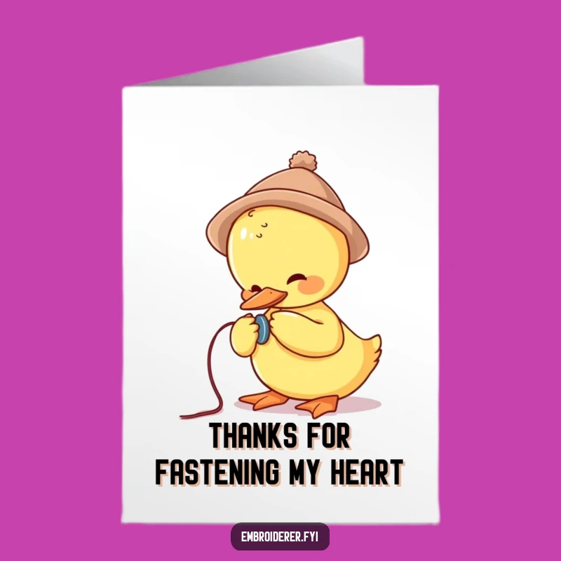 Free Printable Duck Thank You Card: Sewing Button Struggle, Funny Downloadable Gift