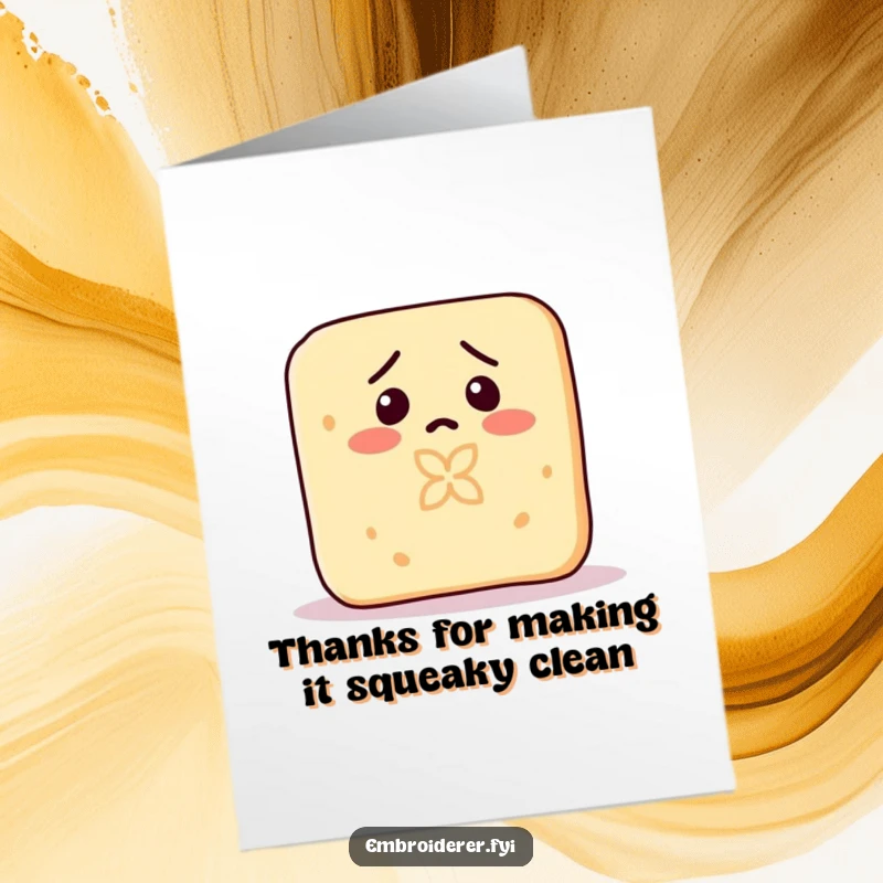 Funny free printable thank you card featuring a bar of soap looking confused while carving a small pattern into itself, a humorous thank you.