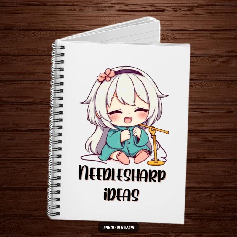 Funny Notebook with a character winking happily while threading a needle, designed for a humorous and creative individual.