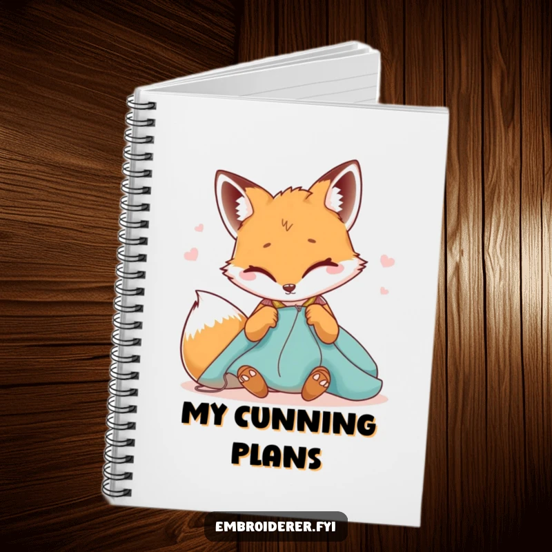 Funny notebook with a winking fox stitching fabric, offering a humorous and sly place for notes and creative planning.
