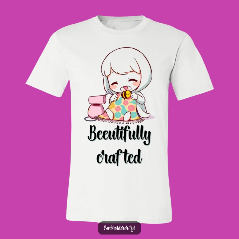 Funny Sewing Bee T-Shirt: Character's Crafty Humor, Whimsical Apparel for Stitching Enthusiasts