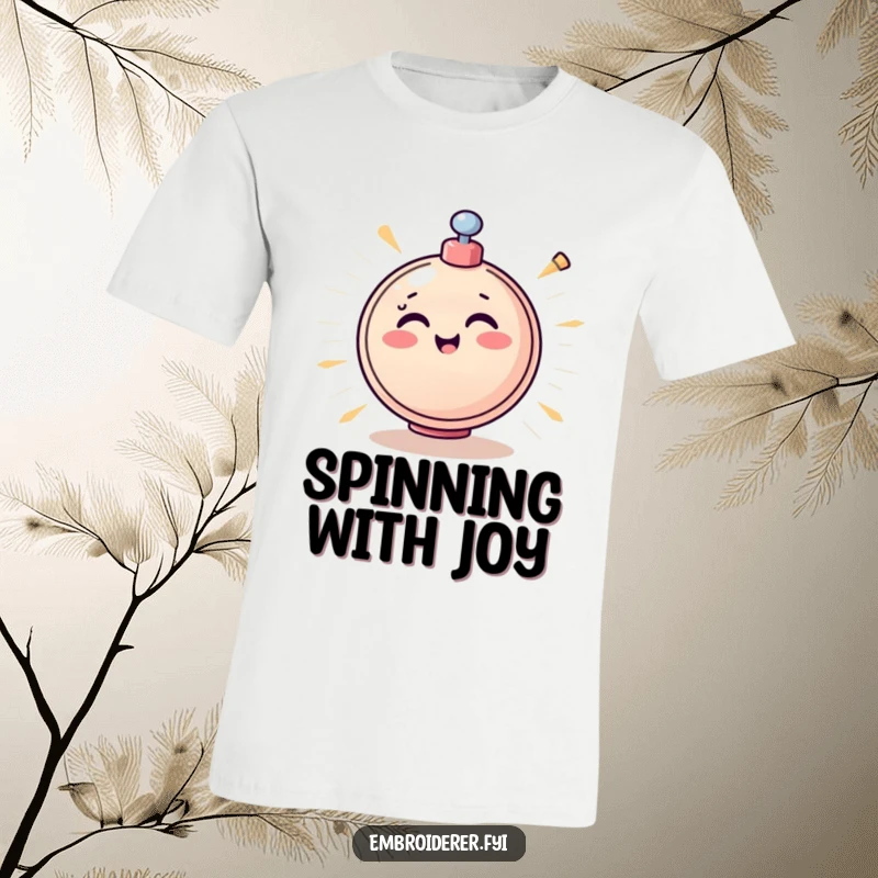 Funny Bobbin T-Shirt depicting a cheerful bobbin spinning quickly, symbolizing boundless energy and sewing joy.