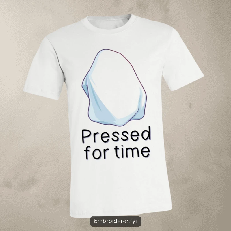 Funny Iron T-Shirt depicting a content iron smoothly pressing a piece of wrinkled fabric, symbolizing neatness.