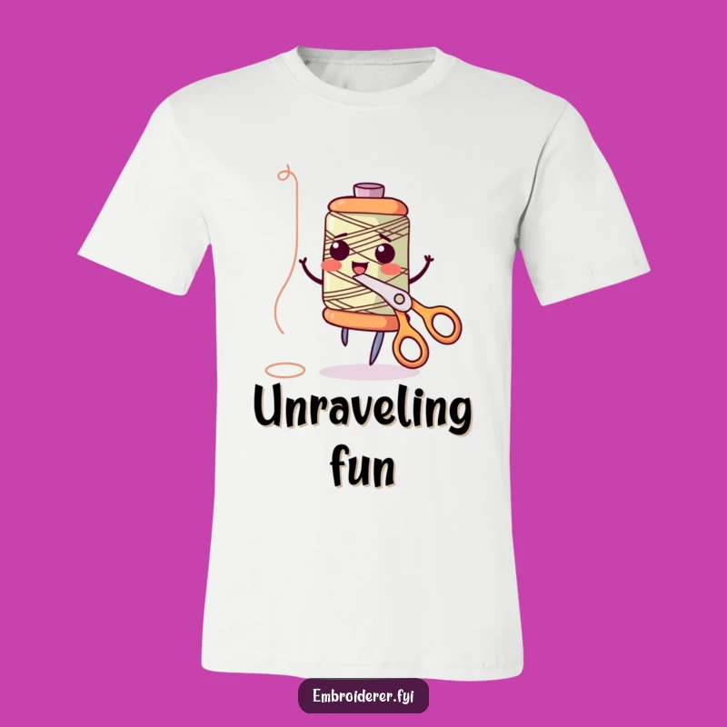 Funny Dancing Spool T-Shirt: Lively Gift for Sewing Enthusiasts
