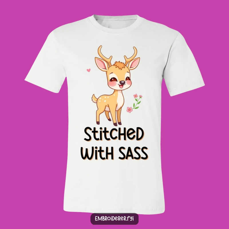 Funny Deer T-Shirt: Joyful Embroiderer Wears His Amazing Creation, Cool Gift