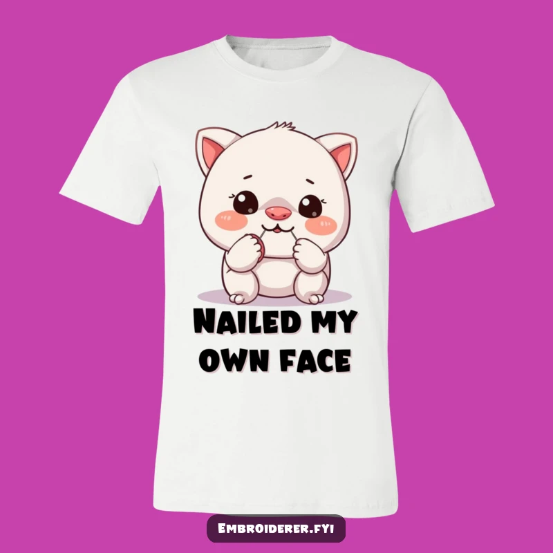 Funny DIY Disaster T-Shirt: Hilarious Sewing Character Button Nose Tee