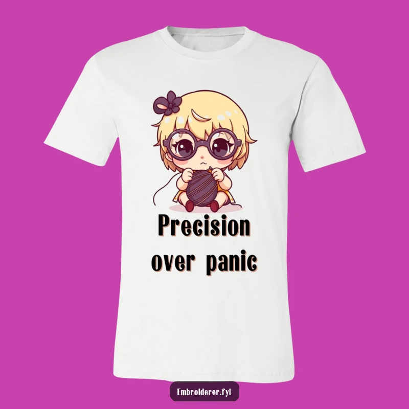 Funny Focused Crafter T-Shirt: Cute Glasses Character Sewing Tee