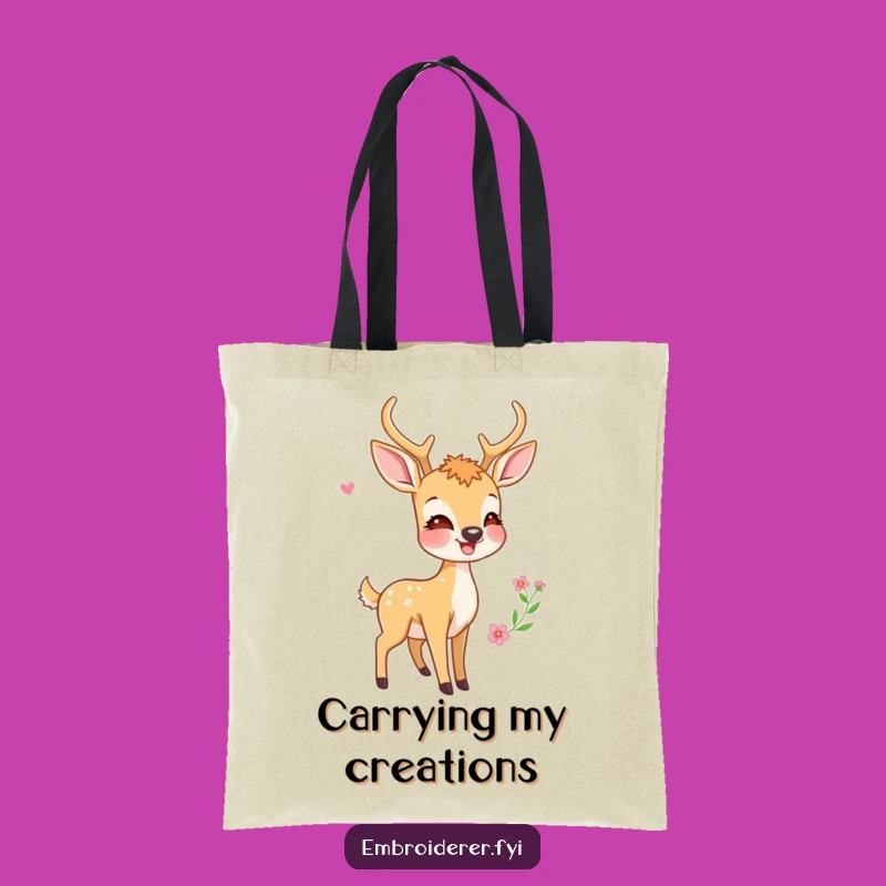 Funny Deer Tote Bag: Carry Your Craft Supplies with a Joyful Embroiderer, Ideal Gift