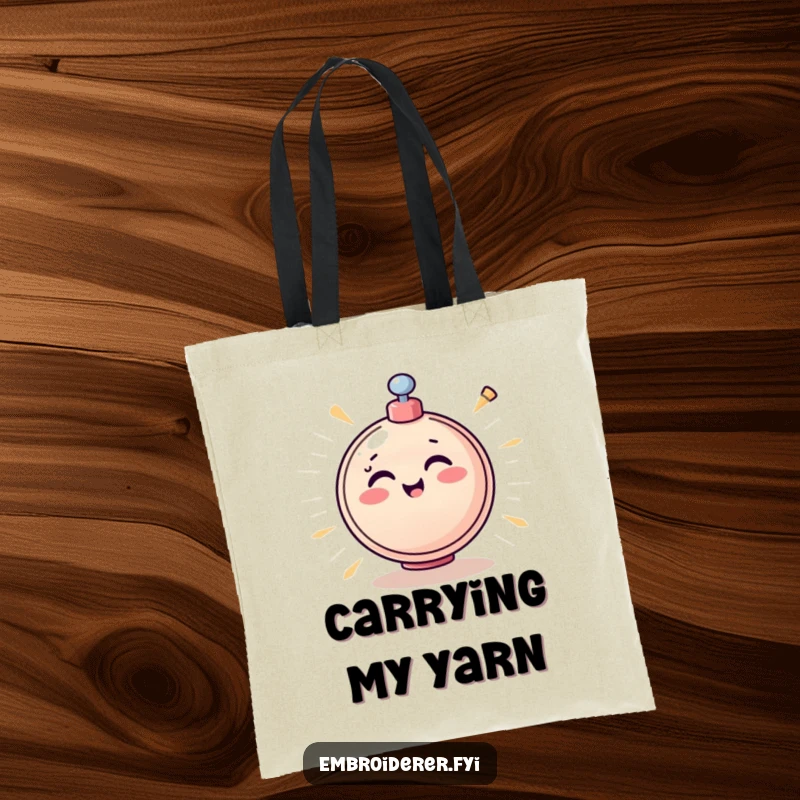 Funny Bobbin Tote Bag illustrating a cheerful bobbin spinning rapidly, great for carrying sewing supplies with flair.