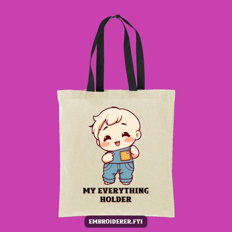 Funny Sewing Overalls Tote Bag: Cheerful Character DIY Accessory Gift